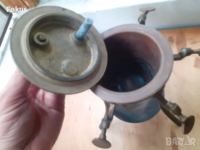 Стар антикварен уред бронз мед метална стойка качество, снимка 5 - Антикварни и старинни предмети - 51748501