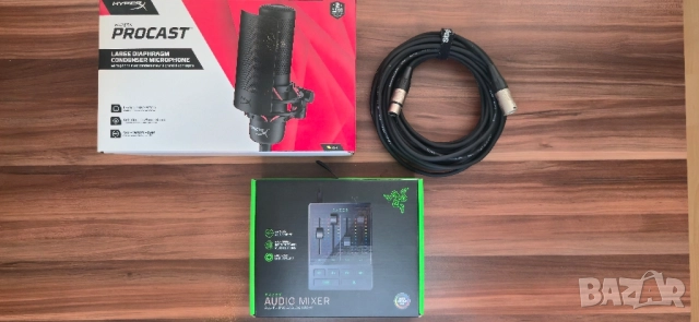 Комплект: HyperX - ProCast + кабел + Razer audio Mixer + стойка