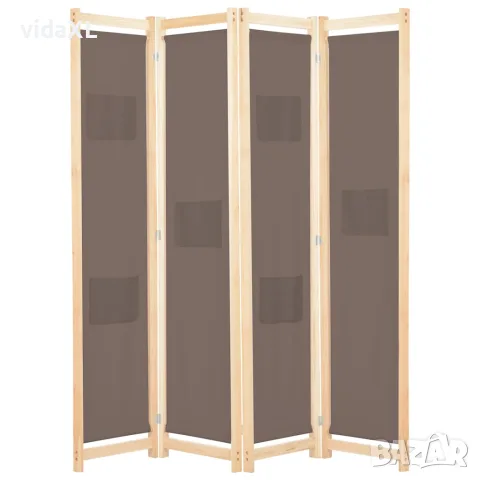 vidaXL Параван за стая, 4 панела, кафяв, 160x170x4 cм, текстил