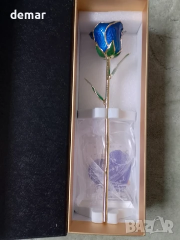Mikasol Истинска реалистична роза, потопена в 24-каратово злато – вечен, реалистичен цъфтеж, синя, снимка 8 - Подаръци за жени - 50592043