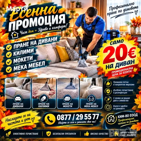 Есенна промоция: чист дом на супер цена! / Само 20 € на диван – време е за истинско освежаване!