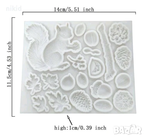 Катерица шишарка жълъд листо орех ядки клон силиконов молд форма фондан шоколад декор украса, снимка 2 - Форми - 51371796