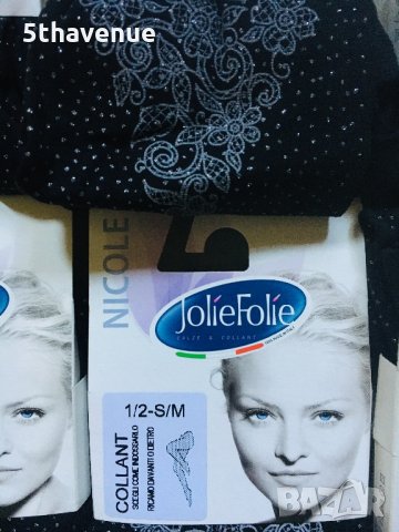 Jolie Folie Черен чорапогащник 50D с ефектни сребърни точки и цветя, снимка 4 - Бельо - 30562133