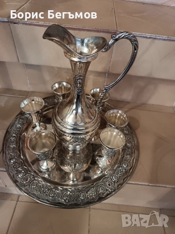 Посребрен комплект 6 бр.чаши с кана за аперитив, снимка 8 - Сервизи - 53068760