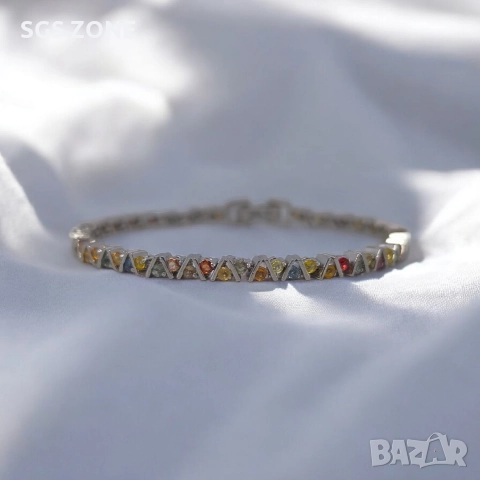 нежна сребърна гривна с мултитурмалин, снимка 7 - Гривни - 52747085