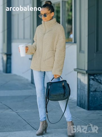 Дамско есенно-зимно топло яке с имитация на агнешки косъм, 6цвята , снимка 16 - Якета - 42090914