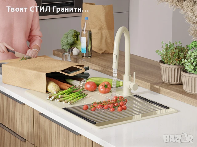 Беж кухненска гранитна мивка Копенхаген 780х500 Top 45