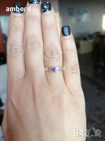 Сребърен пръстен с лилав цирконий - модел PLR020, снимка 3 - Пръстени - 50397765