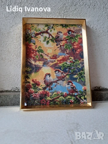 Диамантен гоблен врабчета-готов и рамкиран, снимка 4 - Гоблени - 51140855