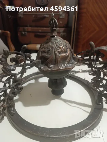 Старинен месингов полилей, снимка 4 - Антикварни и старинни предмети - 56484822