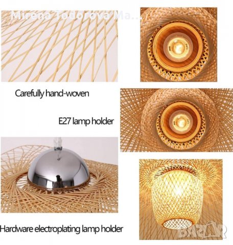 Ретро естествен бамбуков полилей ратан Винтидж таван, снимка 5 - Лампи за таван - 34302973