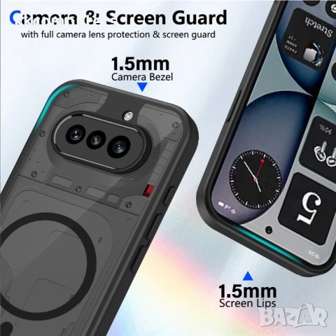 Магнитен Матов Калъф за Nothing Phone (4a) - PC+TPU, 1.5mm защита, Airbag, Черен, снимка 5 - Калъфи, кейсове - 54087427