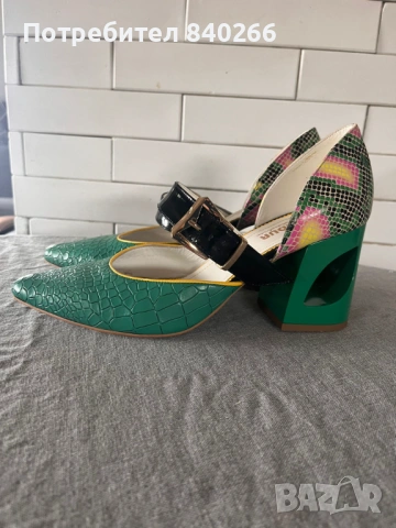 Кожени обувки Condur by alexandru  с масивен ток, Черен/Жълт/Персийско зелено, снимка 2 - Дамски елегантни обувки - 53273832