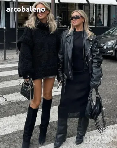 Нов дамски пухкав пуловер с висока яка и дълъг ръкав, 3цвята , снимка 4 - Блузи с дълъг ръкав и пуловери - 47469616