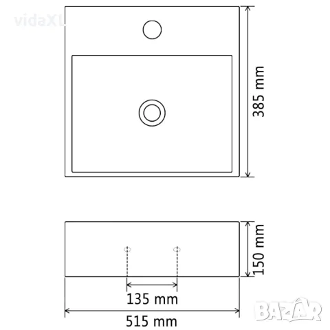vidaXL Мивка с отвор за кран, керамична, бяла, 51,5x38,5x15 см, снимка 6 - Мивки - 56146043
