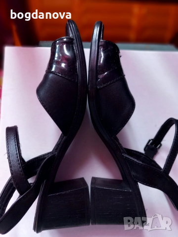 Летни елегантни черни сандали от естествена кожа с лак, 39 номер, снимка 4 - Сандали - 53985863