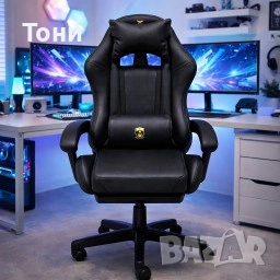 Геймърски стол с масажна функция, лумбална възглавница и поставка за крака , снимка 3 - Геймърски - 53923598