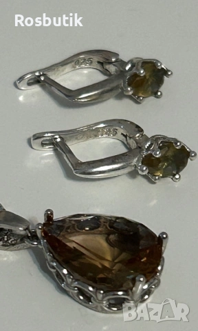 Сребърен комплект обици и медальон със Султанит 