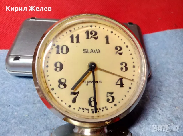 SLAVA 11 JEWELS MADE in USSR Стар КОЛЕКЦИОНЕРСКИ РУСКИ МЕХАНИЧЕН БУДИЛНИК СЛАВА 47766, снимка 6 - Антикварни и старинни предмети - 47656666