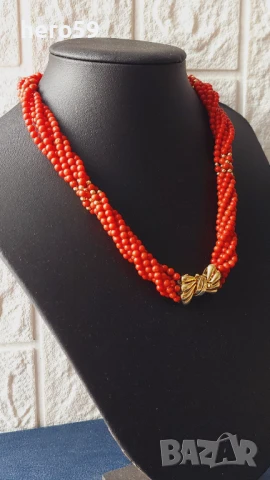 Златна стара огърлица-колие с натурални корали и златна закопчалка и златни топчета-90 бр.Злато 18к , снимка 4 - Колиета, медальони, синджири - 50662351