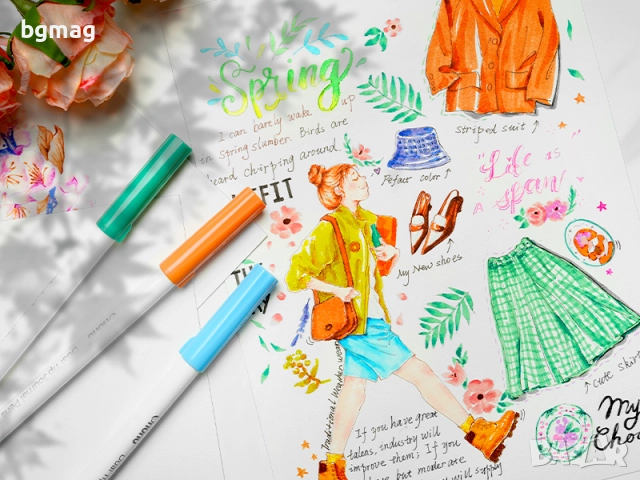 Ohuhu Marker Pens for Journal-маркери с два писеца тип "четка" и "тънкописец", комплект 40 цвята, на, снимка 11 - Ученически пособия, канцеларски материали - 52146742