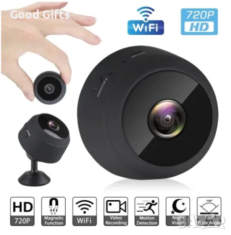 Wi-fi Мини Безжична Камера А9 Smartis, Full HD, Нощно виждане 1080P HD, снимка 7 - HD камери - 47507444
