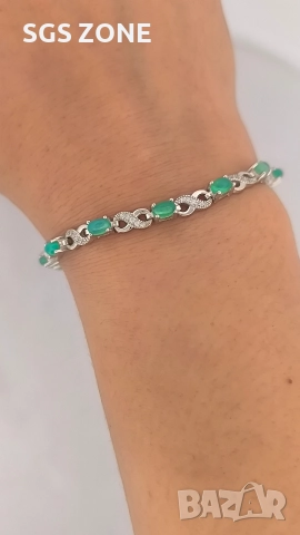 Ръчно изработена сребърна гривна със зелен опал и символ за безкрайност