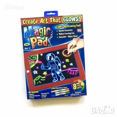 Светещ таблет за рисуване Magic Sketch Pad / 1 х Таблет/ 3 х Двустранни неонови писалки/ 1 х Гъба за, снимка 11 - Образователни игри - 52888806