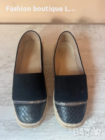 Черни мокасини от велур и кожа с камъчета 39 номер 🖤, снимка 2 - Дамски елегантни обувки - 51893260