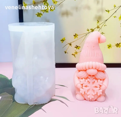 3D гном със снежинка силиконов молд форма свещи гипс сапун смола фондан шоколад , снимка 3 - Форми - 52428812