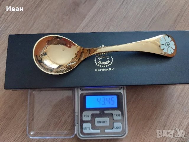 Позлатена сребърна лъжичка 1980 1981 GEORG JENSEN, снимка 3 - Нумизматика и бонистика - 50325247