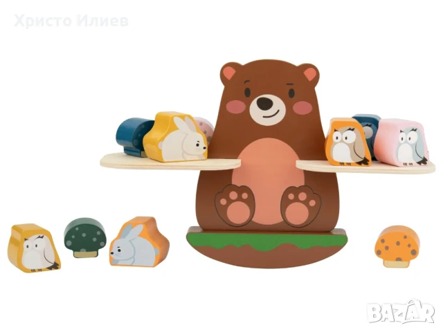 Дървена игра за баланс Дървена играчка балансиращо мече кантар, снимка 2 - Образователни игри - 50961666