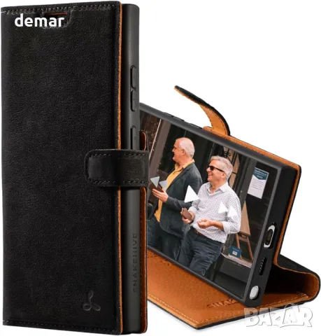 Кожен калъф и портфейл Snakehive за Samsung Galaxy S25 Ultra от истинска кожа, черен, снимка 1