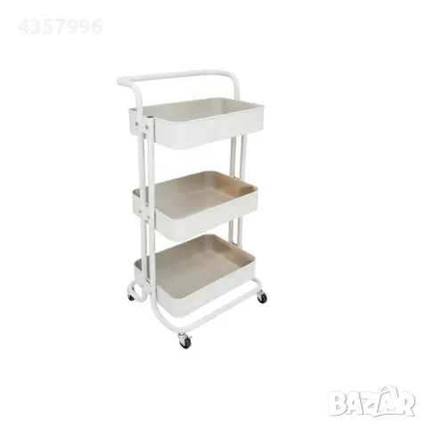 Количка за кухня, С колелца, Универсална, 3 рафта, Бял , снимка 2 - Органайзери - 50085877