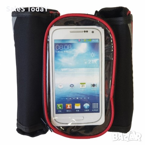 Двойна чантичка за велосипед и отделение за телефон, черен, снимка 4 - Аксесоари за велосипеди - 32009315