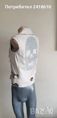 Philipp Plein Leather Womens Vest Size S / ОРИГИНАЛ! Дамски Кожен Елек!, снимка 11 - Елеци - 49796466