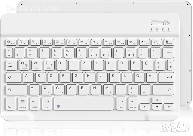 Ултра тънка Bluetooth клавиатура zoyu – безжична, презареждаема, QWERTZ, бяла