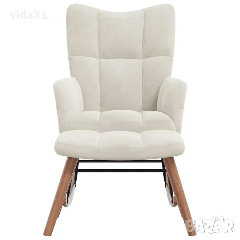 vidaXL Люлеещ се стол с табуретка, кремавобял, кадифе, снимка 4 - Столове - 56146914