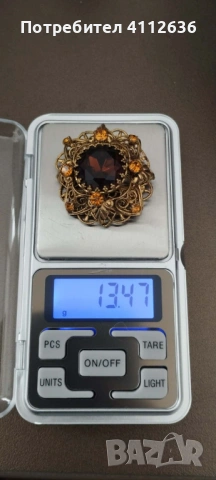 Винтидж чешка брошка с цитриново стъкло от 50-те, снимка 7 - Други - 53989021