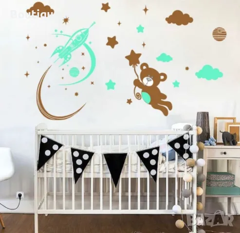 Двуцветен комплект"Мече,ракета пухкави облаци и звезди"  , снимка 5 - Други - 47988544