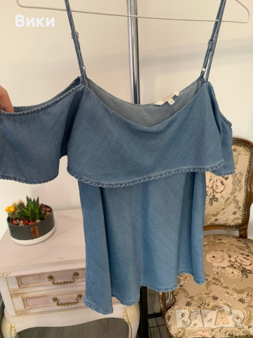 Дамски топ от мек деним в размер 38, М, снимка 13 - Корсети, бюстиета, топове - 44670360