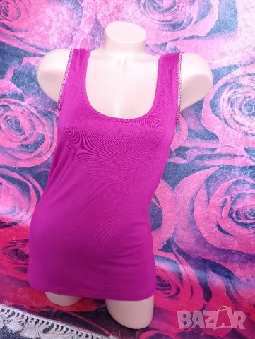 Цикламен потник туника с гол гръб и златисти верижки Л, снимка 1