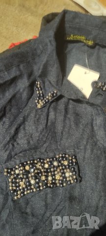 Дамски ризи дълъг ръкав с пайети и перли избор номерация, снимка 14 - Тениски - 42421442
