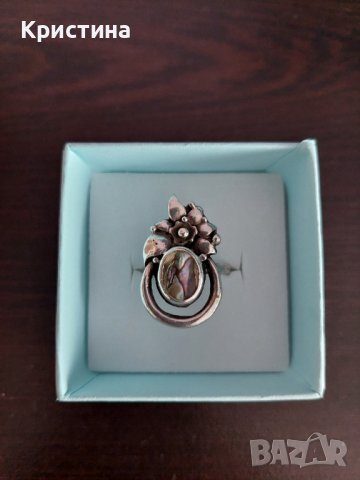 Сребърен пръстен с кралски седеф , снимка 1 - Пръстени - 44113471