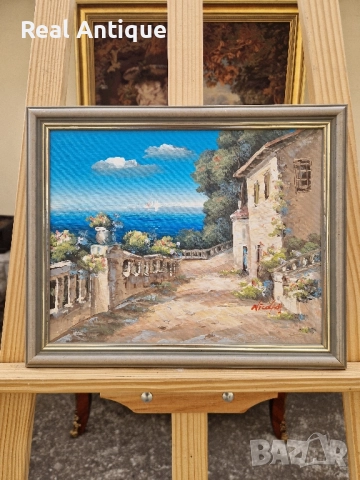 Страхотна много добра антикварна авторска картина масло върху фазер 