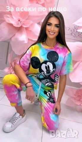 Mickey Mouse Дамски Спортен Комплект Тениска И Долнище🔝Дамски Спортен Екип Мики Маус Код A1345, снимка 3 - Спортни дрехи, екипи - 53931758