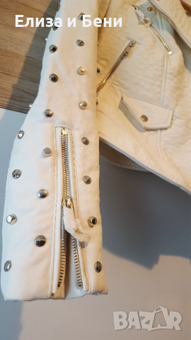 Лот 2 артикула с етикет: Zara кожено мото яке рокерия байкър.екрю с капси и пуловер Зара нов, снимка 10 - Якета - 36216368