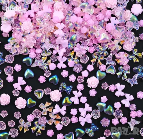 20 бр 3d микс малки панделки сърца розички панделка сърце мече розови декорация нокти маникюр акрил, снимка 3 - Продукти за маникюр - 48429412