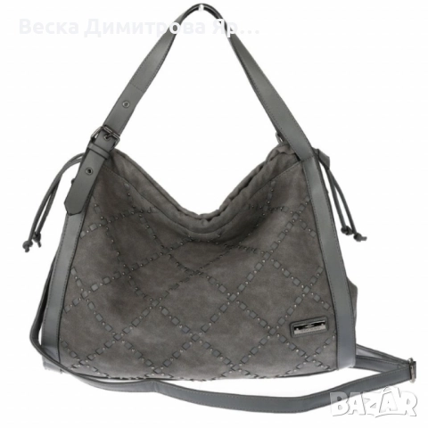 Велурена дамска чанта с декоративни ленти и метални капси – елегантен бохо дизайн, снимка 12 - Чанти - 52574232