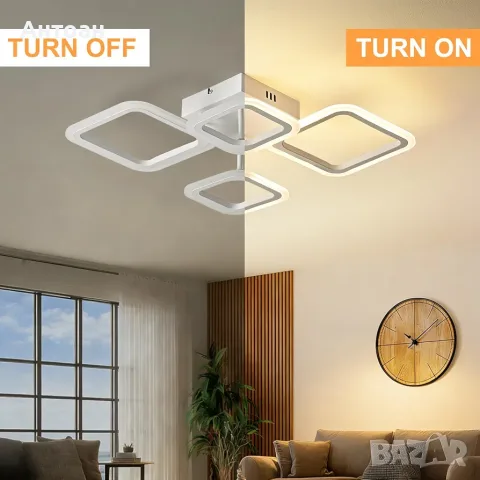 LED Таванна Лампа 24W с 4 Пръстена – Димируема, 3000K–6500K, с Дистанционно – Бяла, снимка 6 - Лед осветление - 56046219